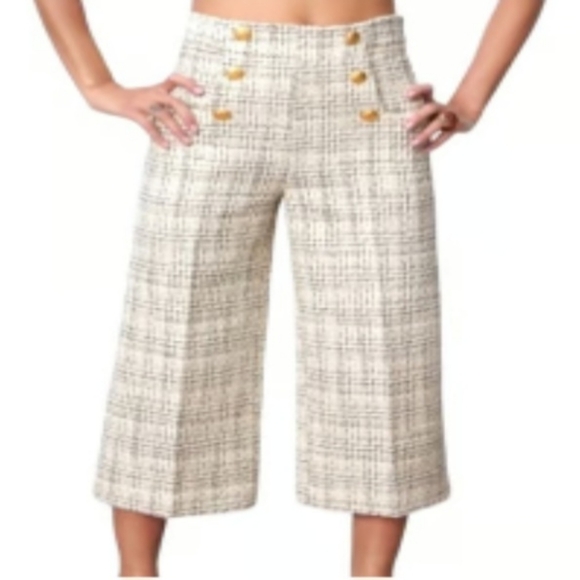 Zara Sam High Rise Plaid Tweed wide leg Culottes Pants - Picture 2 of 8